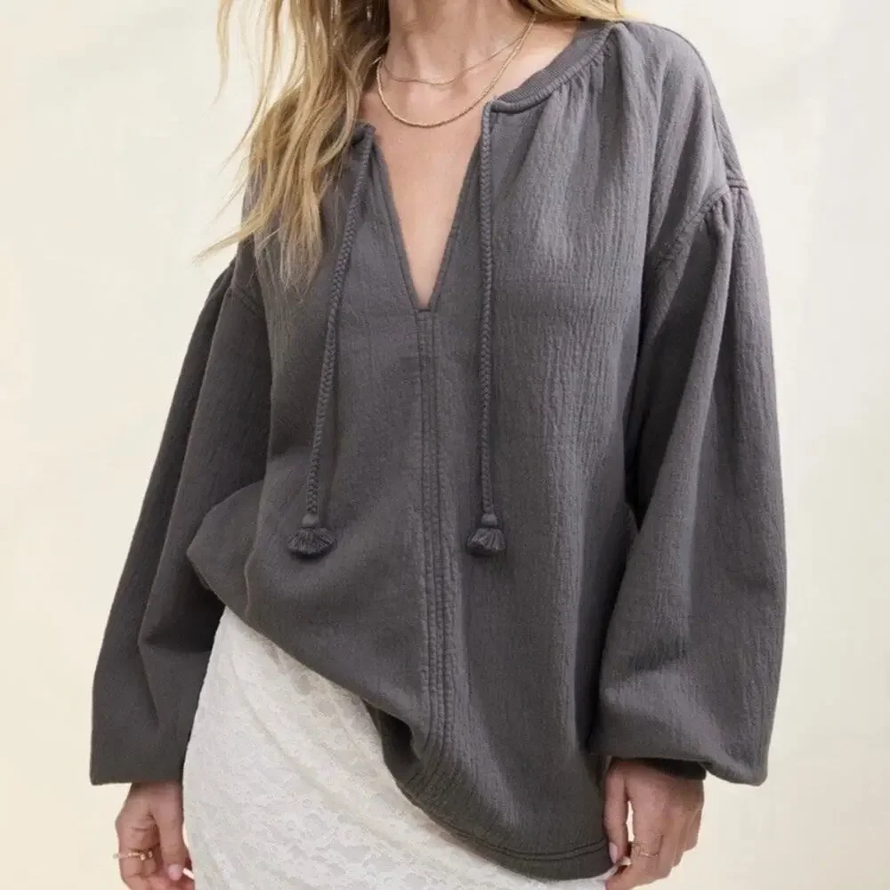 Aerie Easy Street Oversized Sweatshirt Gray Medium
